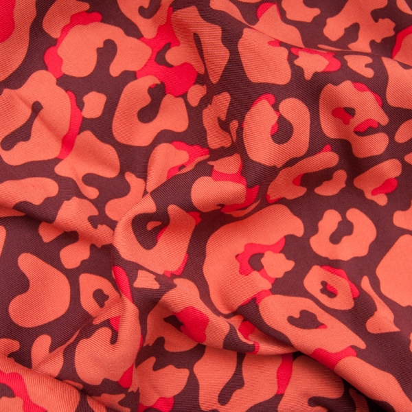 Viscose motif graou orange et rouge fond marron