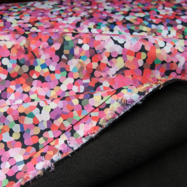 Tissu Softshell envers polaire noire imprimé points ROSES Ref 11183F11