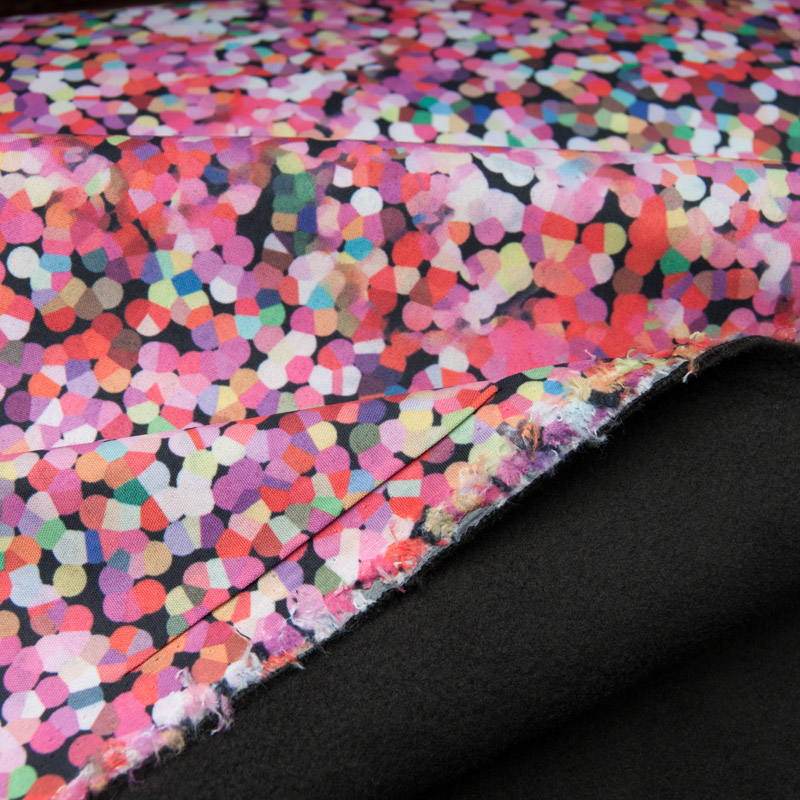 Tissu Softshell envers polaire noire imprimé points ROSES Ref 11183F11
