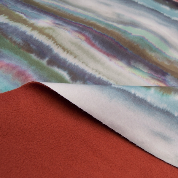 Tissu Softshell imprimé "Vagues kaki" envers polaire rouille Ref 11183F11