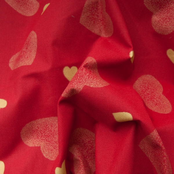 Toile coton rouge Coeurs dorés spécial Saint Valentin