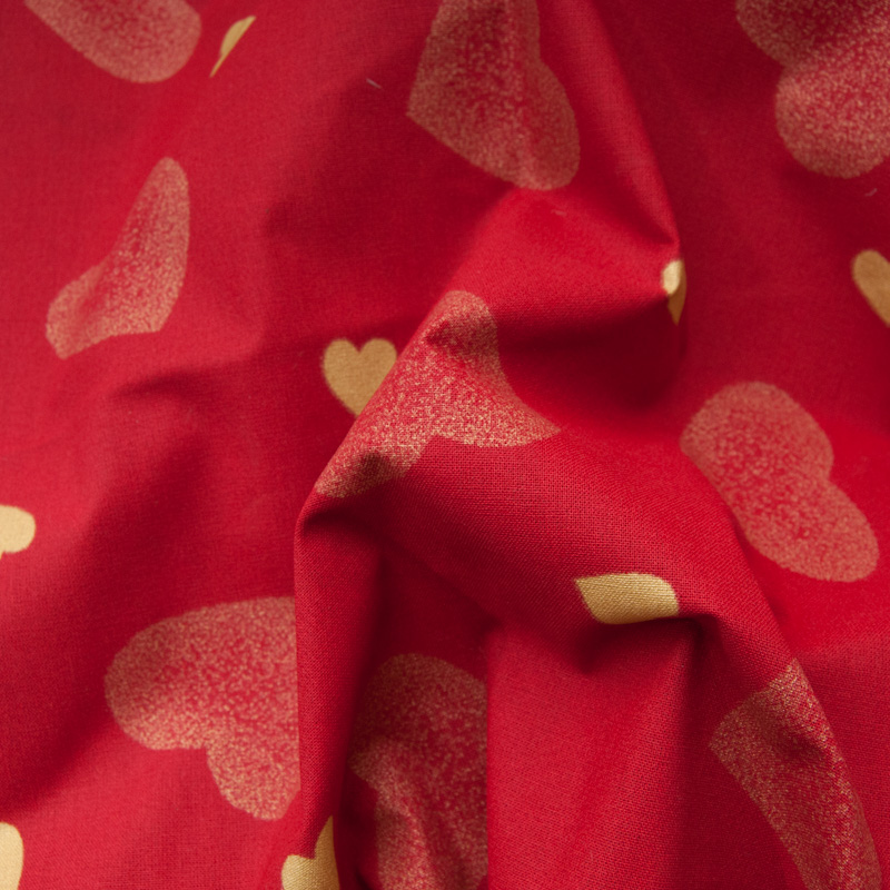 Toile coton rouge Coeurs dorés spécial Saint Valentin