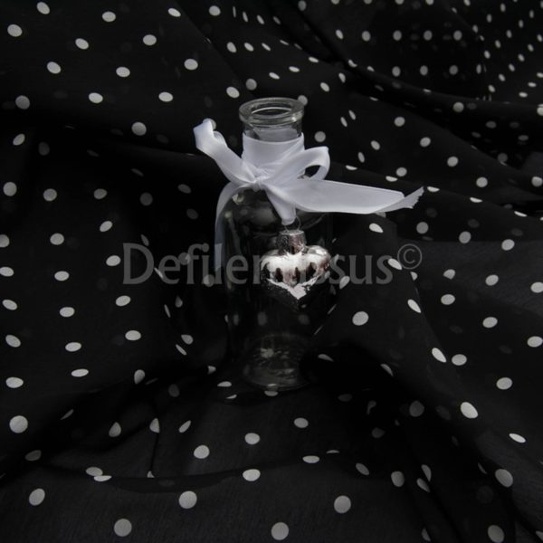 Voile de coton et Soie noir à pois blancs COUPON de 1m60