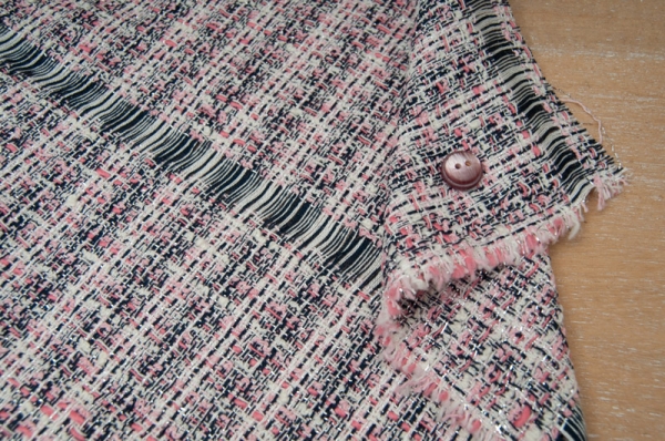 Au mètre Tweed de Luxe Rose blanc et noir lurex