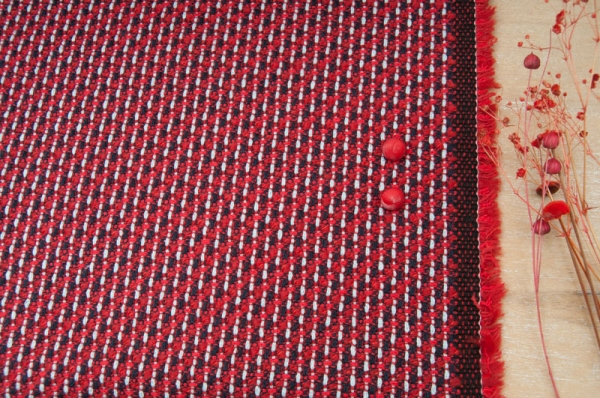 Au mètre lainage Tweed rouge natté noir et blanc Haut de gamme