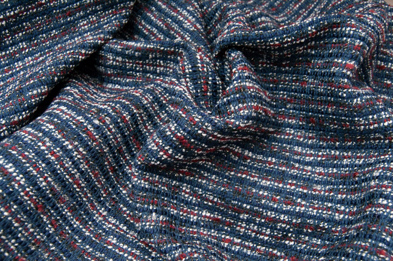 Au mètre Tweed bleu marine, bordeaux , lurex